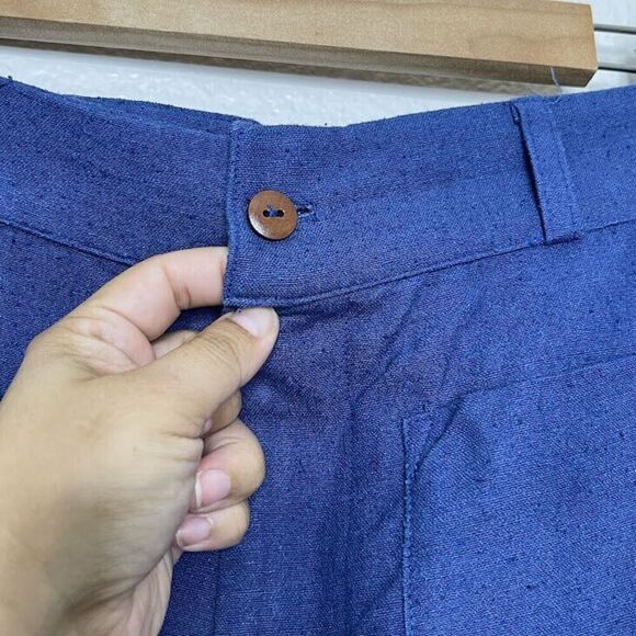 Savannah Morrow Pants Medium 100% Peace Silk Jada Flared Trouser Blue High Waist - Picture 8 of 16